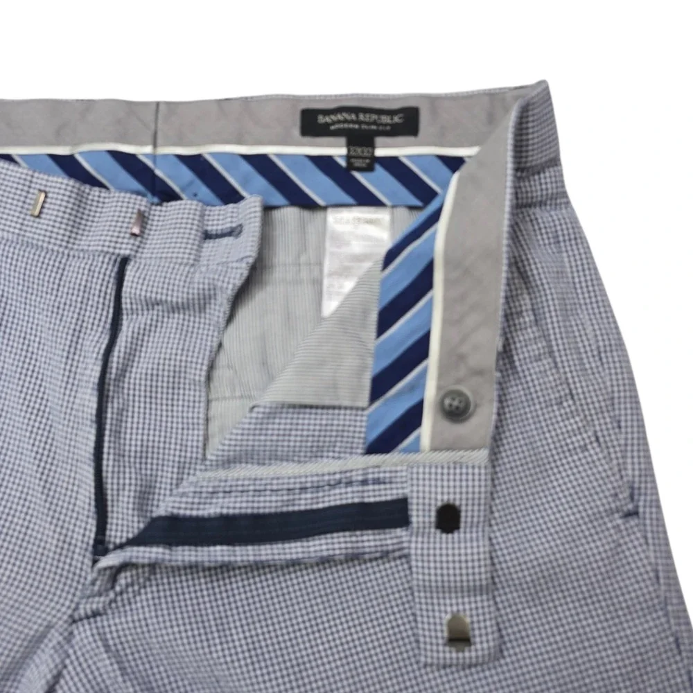 Banana Republic Chino Pants 32x32 Mens‎ Blue Check Modern Slim Fit Seersucker